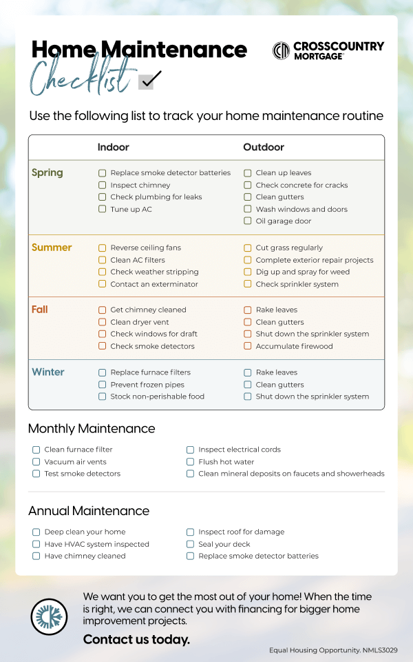 Seasonal Home Maintenance Checklist: Essential Tasks to Keep Your Home in Top Shape Throughout the Year.